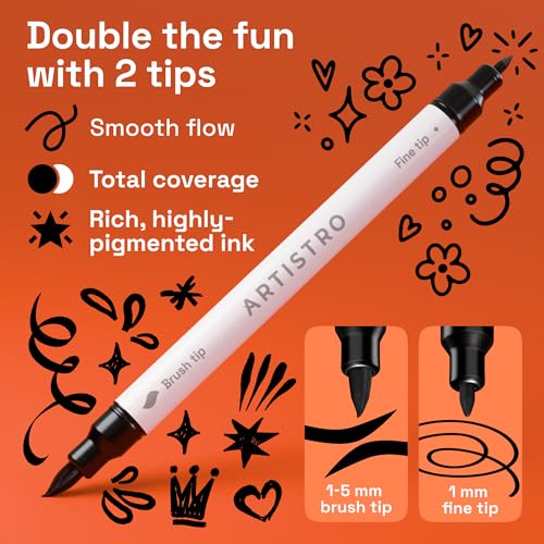 ARTISTRO 5 Black Dual-Tip Acrylic Paint Marker Pens for Drawing | For Fabric, Rock, Glass, Wood, & Molds, Arts & Crafts Gift for Adults, Teens, & Kids, Classroom Must Haves & School Supplies