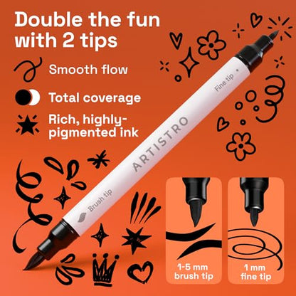 ARTISTRO 5 Black Dual-Tip Acrylic Paint Marker Pens for Drawing | For Fabric, Rock, Glass, Wood, & Molds, Arts & Crafts Gift for Adults, Teens, & Kids, Classroom Must Haves & School Supplies