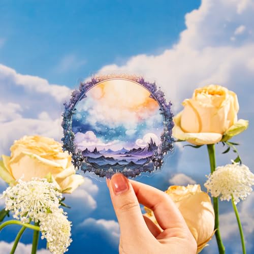 60 Pcs Fantasy Frame Stickers for Scrapbook Journaling | Transparent PET with castle, celestial, gothic and forest frame designs for junk journals, collages, planners and crafts - color: Carnival Ride