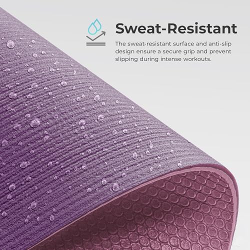 Sunny Health & Fitness Exercise Yoga Mats - Non-Slip Support for Home & Gym | Supportive Comfort, Non-Slip, Durable & Portable, Yoga, Pilates, Meditation, Stretching, Floor Workouts, Multi-Size - color: Premium Purple