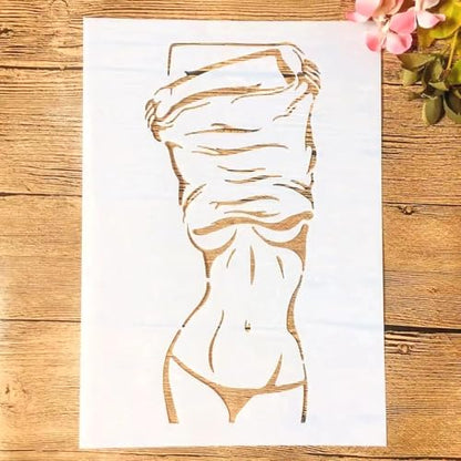 TIAMECH A4 Reusable Sexy Bikini Girl Stencil for Painting | Changing Clothes Layering Template, DIY Wall Art, Wood Furniture, Scrapbook & Crafts (8.3x11.7inch) - style: Sexy Bikini Girl