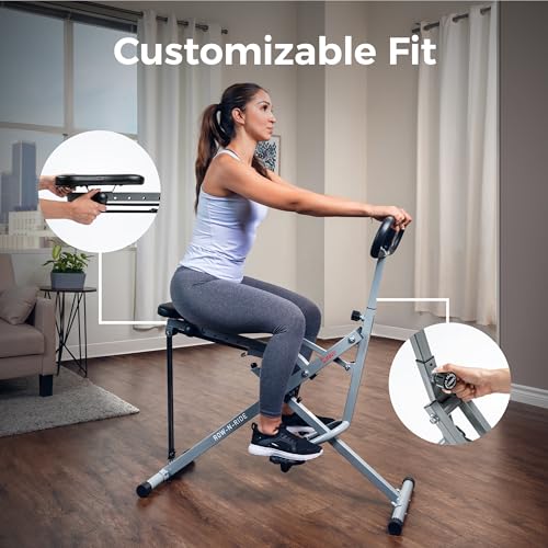 Sunny Health & Fitness Smart Row-N-Ride Glute & Leg Trainer, Foldable Squat Assist Rower with Exclusive SunnyFit App Connection - color: Grey
