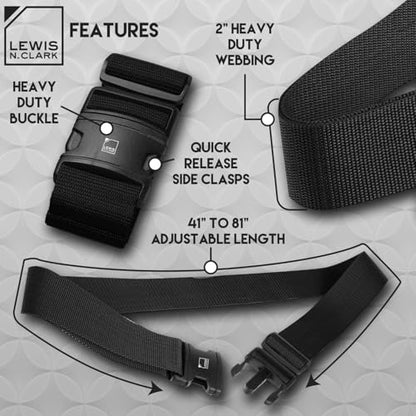 Lewis N. Clark Quick Release Luggage Belt: Add a Bag Adjustable Tie Down Straps for Luggage Security - Black - color: Black