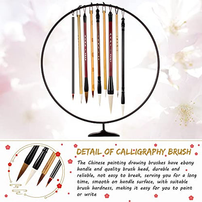 12 Pieces Chinese Calligraphy Brush Set with Sumi Watercolor | Roll-Up Bamboo Holder, Japanese Kanji Writing, Ink Painting, Goat Hair Tips, Beginner Artist Kit