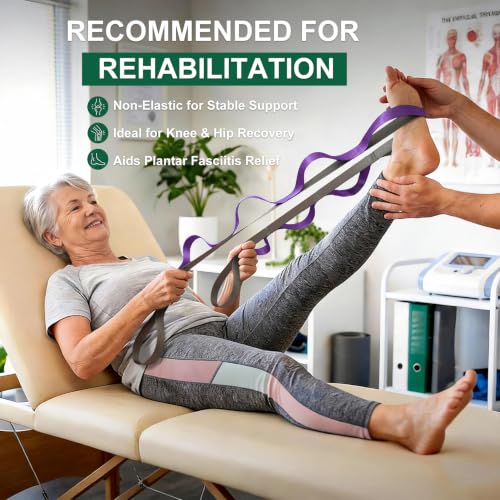 Acozycoo Stretching Strap with Loops for Leg Calf Back Physical Therapy - color: Purple