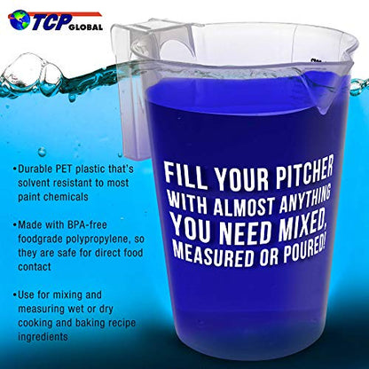 TCP Global 1/2 Liter (500ml) Plastic Graduated Measuring and Mixing Pitcher (Pack of 6) - Holds Over 1 Pint (16oz) - Pouring Cups, Measure & Mix Paint, Resin, Epoxy, Kitchen Cooking Baking Ingredients - size: 500ml