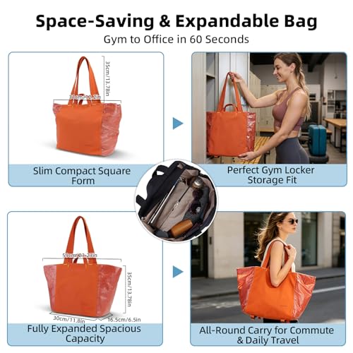 Everyday Bag Tote for Women, 25L Lightweight Spacious Gym&Work - color: Orange-red