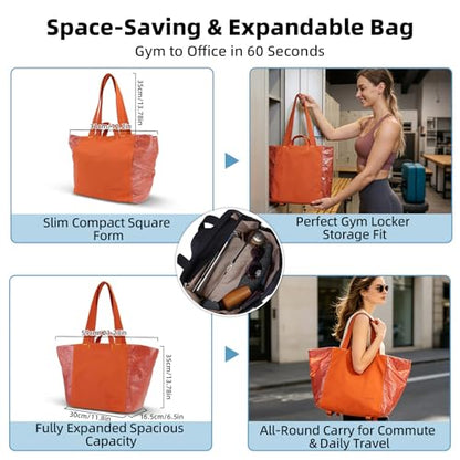 Everyday Bag Tote for Women, 25L Lightweight Spacious Gym&Work - color: Orange-red