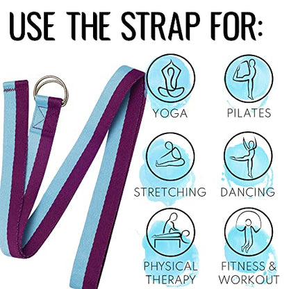 TECEUM 2 IN 1 Yoga & Mat Strap for Stretching – Cotton – 6/8/10 ft - color: Purple Blue, size: 6 ft