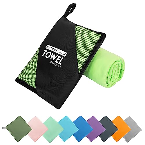 Microfiber Travel Towel, Quick Dry Camping & Gym Towel. Compact - color: Green, size: S:16"×32"