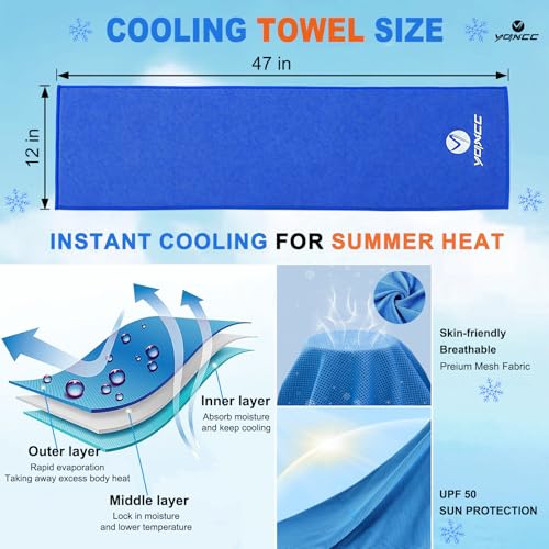 YQXCC 4 Pack Cooling Towels (47"x12"), Ice Cool Towels for Neck & Face - color: Light Blue/Dark Blue/Light Gray/Dark Gray