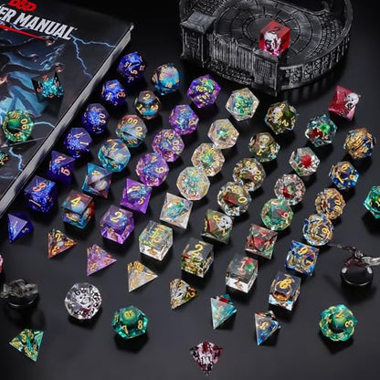 QMAY Mystery Dice Set – 7 Pcs Sharp Edge Resin Polyhedral Dice + 1 Dice Bag - style: 1 bag Resin Mystery Dice
