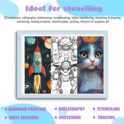 Light Up Tracing Board Kits Blue, 15" Writing Tracer Pad for Kids Ages 3-12, Drawing Tablet Supplies for Diamond Art Painting Accessories, Sketching Light Box Table for Boys Adults Holiday Gift Toys - style: 15" Kit Blue (Rechargeable)