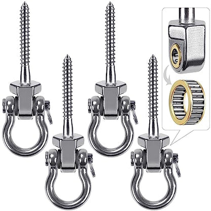 BeneLabel Heavy Duty Swing Hangers with Bearings - Set of 4 Stainless Steel 304 Screw Brackets for Hanging Chairs, Swings, Hammocks, Punching Bag - Indoor & Outdoor Use - 1500LB Capacity | Climbing Frame Wooden Beam,Stainless Steel,Ball Bearing,Hanging Ch