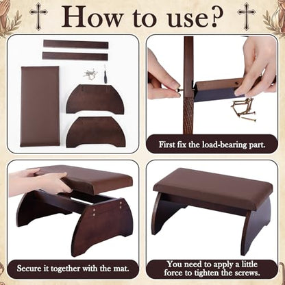 Dunzy Prayer Kneeler Bench, Wooden Kneelers for Praying, Church Prayer Bench Stool for Kneeling at Home, Padded Praying Kneeler Benches for Home and Church, Religious Gifts