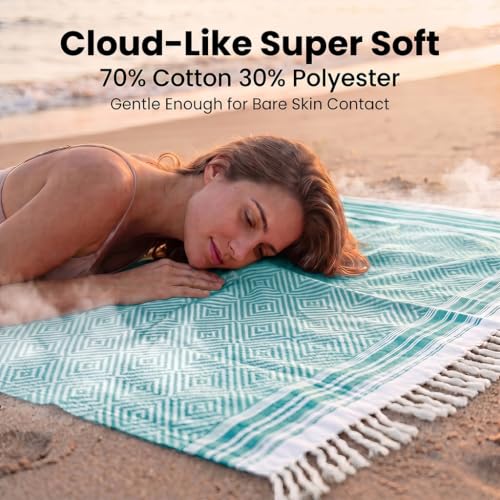 Yongoes Turkish Beach Towel Blanket Oversized 82x88 Teal Boho - color: Teal, size: Extra Large 82"x88"（208x224cm）
