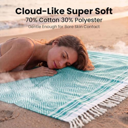 Yongoes Turkish Beach Towel Blanket Oversized 82x88 Teal Boho - color: Teal, size: Extra Large 82"x88"（208x224cm）