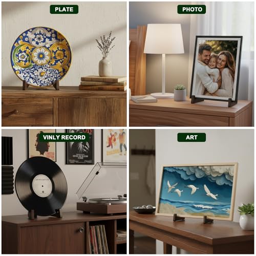 2 Packs Wooden Display Stand, Plate Holders for Displaying, Photo and Picture Frame Stand, Decorative Table Top Easels, for 7-13" Plate - size: 2 PIECES