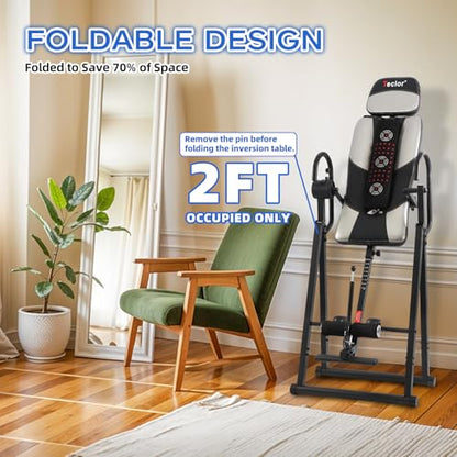 Teclor Inversion Table,Advanced Heat and Massage Function,Strength Training Inversion Table for Back Pain Relief,Heavy Duty Inversion Table 350 lbs Capacity with Wider and Thickened Backrest - color: 실버/블랙.