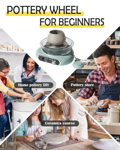 Mini Pottery Wheel, Electric Pottery Wheel with 4.7inch Turntable Air-Dried Clay and 8Pcs Pottery Tools, Adjustable Speed and Direction, Suitable for Ceramic Teaching, Home Use (Green)