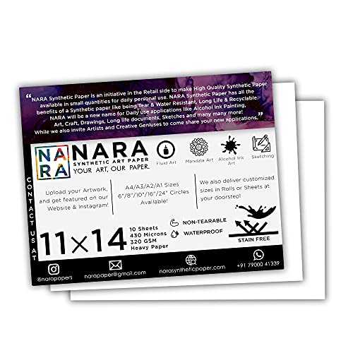 NARA Alcohol Ink Paper | White | 11 inches x 14 inches (11”x14”) | 430 microns/320 GSM | Heavy Paper | 10 Sheets | Paper for Alcohol Ink Art Painting | 100% Stain-Free - color: White_Rectangle_Paper Sheets_16
