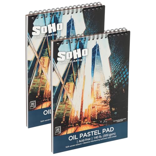 SoHo Urban Artist Fine Textured Professional Pastel Paper Pad- 140 lb - 2 Pk 18x24 - Acid-Free Fine Textured Canvas w/Glassine Sheets, 40 Total Perforated Sheets, Durable Oil Pastel Pad for Artists - size: 18x24" - Set of 2