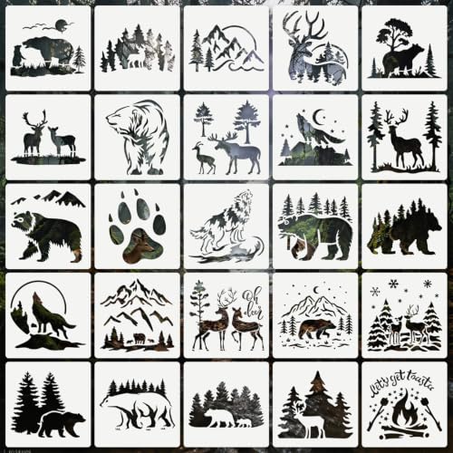 Forest Animal Stencils for Crafts Reusable 25Pcs Stencils(5.8X5.8 Inch) | DIY Art Painting Stencil Furniture Decor Kit for Wood Embroidery Wall Silk Screen Journaling - color: Animal 3