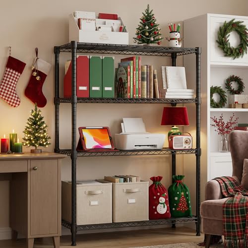 M MZG 1400 lbs 4 Tier Storage Rack Metal Wire Shelving Unit, Storage Standing Household Shelf Organizer for Kitchen Pantry Closet Garage Basement Utility Room, Black 15.8" D x 45.3" W x 59.4" H - color: Black, size: 4 Tier, 15.8" D x 45.3" W x 59.4" H