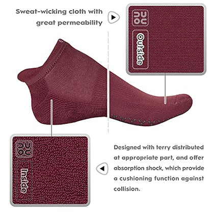 unenow Unisex Non Slip Grip Socks for Yoga Pilates Barre Home & Hospital - color: 4 Pairs-peacock Blue/Wine Red/Purple/Coffee, size: Medium