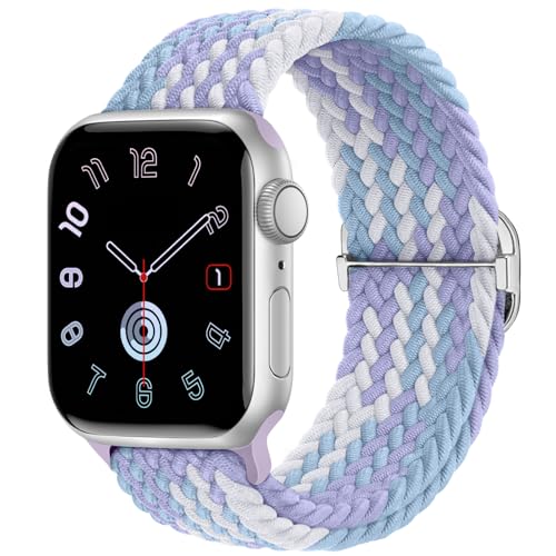 Braided Stretchy Nylon Band Compatible for Apple Watch Bands Women Men - color: Light Violet, size: 38mm/40mm/41mm/42mm