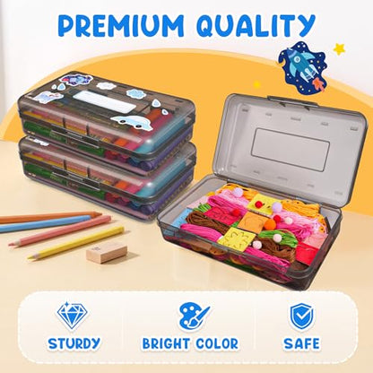 GAMENOTE Plastic Pencil Box with Personalized Sticker,Kid Hard Pencil Case with Snap-tight Lid,Small Art Craft Storage Containers,School Supplies Box for Boys,Girls (Grey) - color: Grey