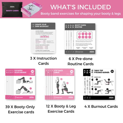 Arena Strength Workout Cards - Instructional Fitness Deck for Booty Band Workouts, Beginner Fitness Guide for Resistance Band Training Exercises at Home. Includes Workout Routines. - style: Booty/Legs