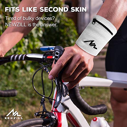 NEWZILL Wrist Wallet Wristband with Zipper - Cotton Sweatbands for Men & Women, Ideal for Running, Walking, Basketball, Football, Tennis, Hiking - color: White, style: Large-1PCS
