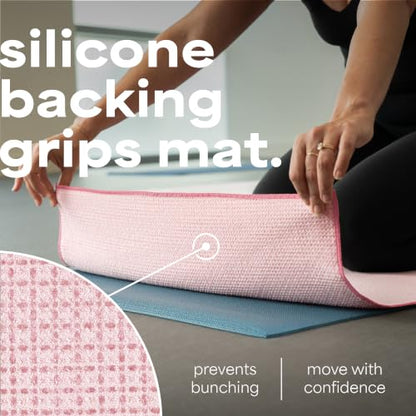 S&T INC. Aura Microfiber Yoga Mat Towel with Grip, 24" x 72", Pink | Silicone Grip Backing, Soft and Absorbent, Quick-Dry for Gym, Pilates, and Hot Yoga, Compact for Gym Bag, Machine Washable - color: Pink