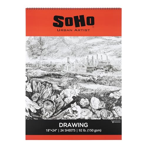 SoHo Urban Artist Softcover Drawing Pad - 18"x24" - 92 lbs/150gsm, Mixed Media, 24 Dual-Sided Sheets, Acid-Free, Wire-Bound, Micro-Perforated, Repeated Erasing & Reworking - size: 18"x24"