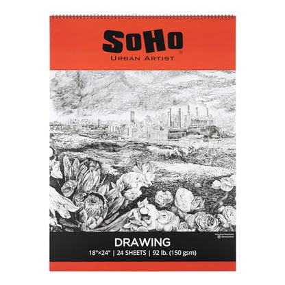 SoHo Urban Artist Softcover Drawing Pad - 18"x24" - 92 lbs/150gsm, Mixed Media, 24 Dual-Sided Sheets, Acid-Free, Wire-Bound, Micro-Perforated, Repeated Erasing & Reworking - size: 18"x24"