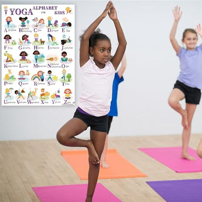 Alphabet Yoga Poster for Kids - 2 Yoga ABCs Meditation Mindfulness Poster for Beginners, Mindful Sensory Play Activities, Exercise Flashcards, Self Regulation Classroom Therapy Suppliesv Autism Special Needs (Purple) - color: Purple