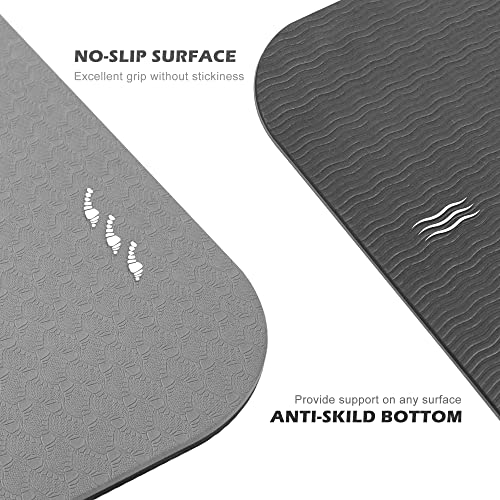 Yoga Mat Non Slip, Pilates Fitness Mats, Eco Friendly, Anti-Tear 1/4" Thick Yoga Mats for Women, Exercise Mats for Home Workout with Carrying Sling and Storage Bag - color: Jet Black & Glacier Gray