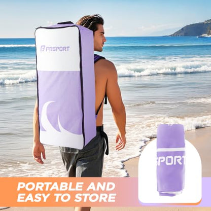 FBSPORT 11' Premium Stand Up Paddle Board, Yoga Board with SUP Accessories & Carry Bag | Wide Stance, Surf Control, Non-Slip Deck, Leash, Paddle and Pump for Youth & Adult - color: Light Purple