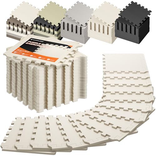 SUPERJARE Gym Floor Mats, EVA Foam Puzzle Exercise Mats, Foam Floor Tiles | Cushioned Interlocking Workout Mat, Gym Flooring for Home Gym, Playroom, Garage, 12.6"x12.6"x0.4" - color: Beige, size: 18 Tiles (18 Sq Ft)