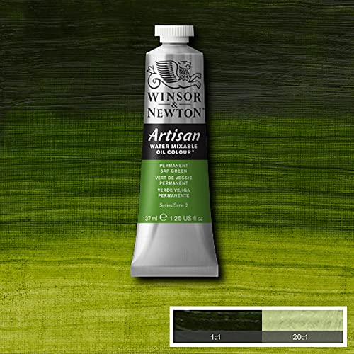 Winsor & Newton Artisan Water Mixable Oil Paint, 37ml, Permanent Sap Green | Clean with water; no solvents needed. Color depth, lightfastness, opacity/transparency are the same as traditional oils. - color: Permanent Sap Green, style: 1.25-oz