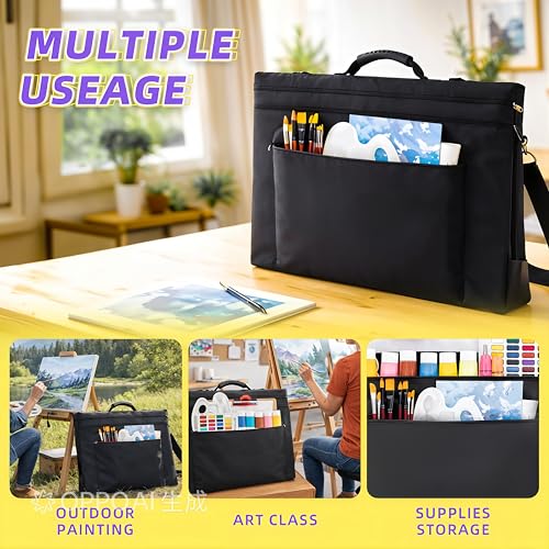 JJRING 20x26 Art Portfolio Tote Bag With Shoulder Strap, Black | Large Carrying Storage Case With Handle For Artwork, Posters, Canvas, And Drawing Boards - size: 20''*26''