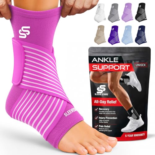 Sleeve Stars Ankle Brace for Women & Men, Ankle Wrap for Sprain, Compression Sleeve for Plantar Fasciitis Relief, Easy Customizable Support: w/ Removable Strap (Single/M:10"-12"/Hot Pink) - color: Hot Pink, size: Medium
