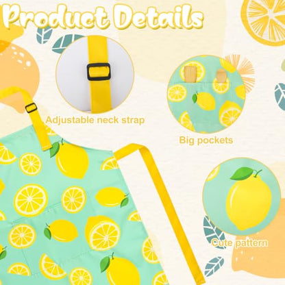 2 Pack Kids Apron, Cute Cooking Aprons, Waterproof Art Apron with Pockets, Toddler Painting Artist Apron Adjustable - color: Lemon and Pink Polka Dots, size: 45*62cm