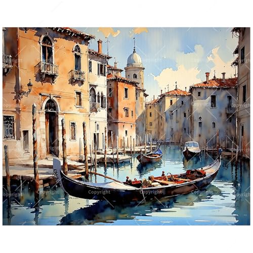 TAOPAOLAB City Cruise Art Paint by Numbers Kit for Adults - DIY Venetian Canal Painting on Canvas 16x20 Inches, Acrylic Paint Set, Suitable for Beginners, European Art for Home Decoration or Gifts - color: FM03999, size: 40×50cm Unframed