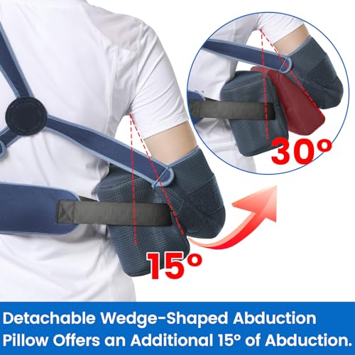 Velpeau Shoulder Abduction Sling with Two Removable Pillows, Shoulder Immobilizer Strap for Sleeping, Rotator Cuff Surgery, Medical Sling for Women & Men, Fits Left & Right Arm (L, Bust ﹥41″) - size: Large