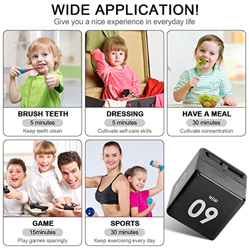 Weewooday Cube Timer, Gravity Sensor Flip Timer for ADHD, Black - color: Black