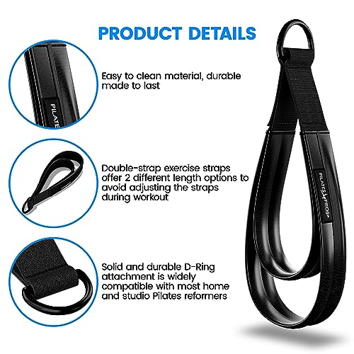 Vinyl Covered Double Loop Straps for Pilates Equipment - D-Ring Padded Fitness Straps for Studio & Home Gym Workouts