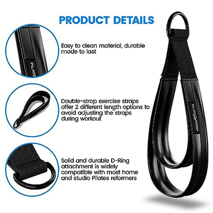 Vinyl Covered Double Loop Straps for Pilates Equipment - D-Ring Padded Fitness Straps for Studio & Home Gym Workouts