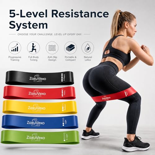 5-Pack Workout Resistance Bands, Elastic Home Gym Equipment | Ideal for strength, stretching, Pilates & yoga. Suits physical therapy, leg/glute/arm training. Practical & multi-use - color: Colorful